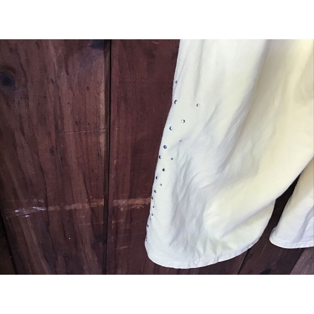 Quacker Factory Dream Jeannes Capris Size XS Yellow Stretch Rhinestones - Picture 10 of 12